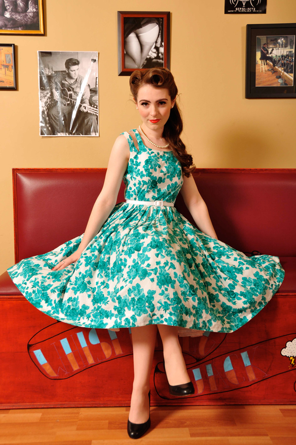 Female model photo shoot of Fifties Frocks and Polly Polka-Dot