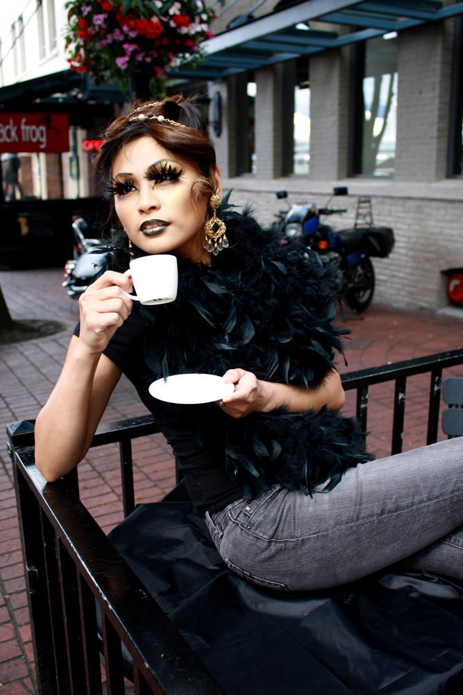 Female model photo shoot of vickycran in Starbucks
