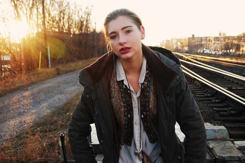 Female model photo shoot of Marina Chekalova in Dupont train-tracks