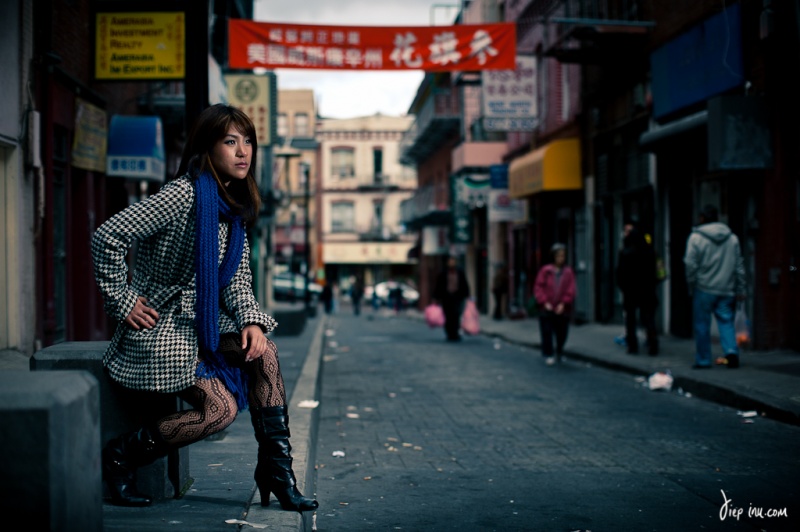 Male and Female model photo shoot of Diep Inu and Y u k o in Chinatown in San Francisco, CA