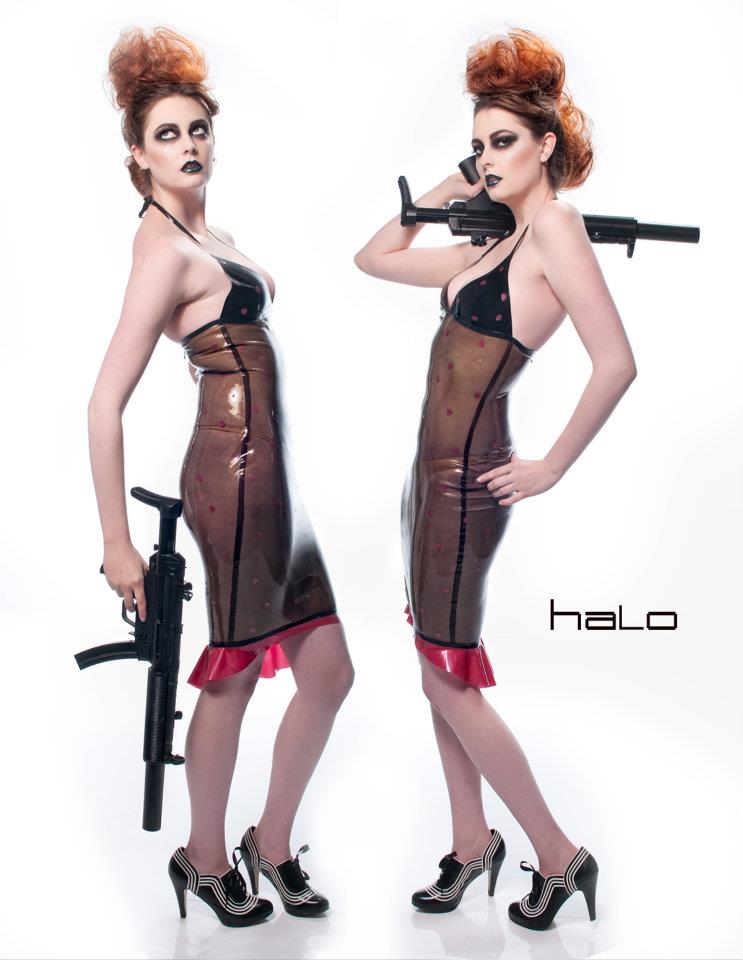 Female model photo shoot of Ich Trage Brille by Halo Image Engine, clothing designed by Dollskin Designs Latex