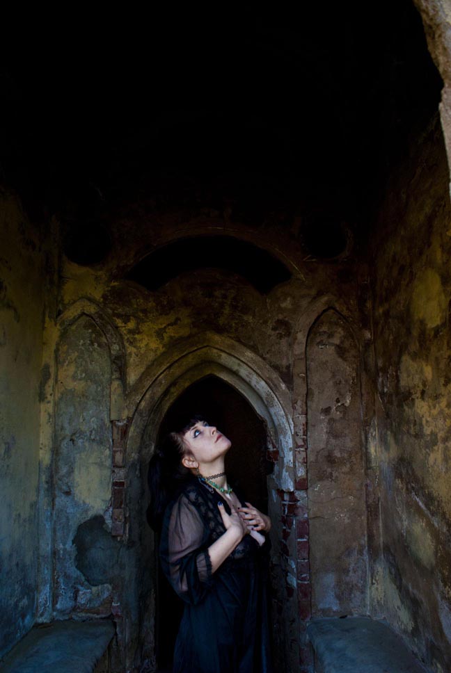 Female model photo shoot of Hana Shi by Darker in Taken in an old crypt