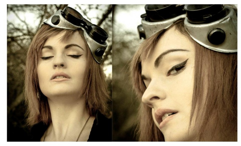 Female model photo shoot of ArtemisAesthetic  in Steampunk forest