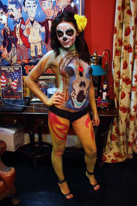 Female model photo shoot of Alisia Bolivar in Los Angeles, CA, body painted by Neon Armour