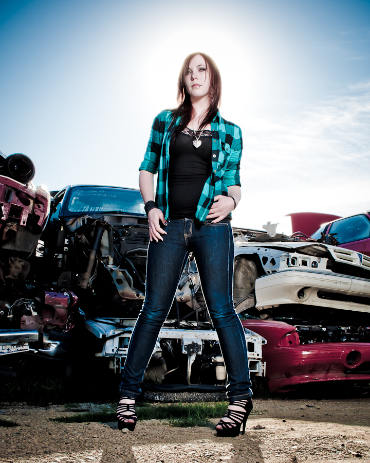 Female model photo shoot of rimlight by goon73 in salvage yard