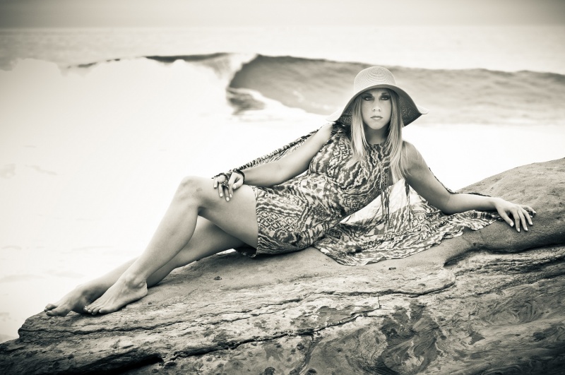 Female model photo shoot of Hazel Fashion stylist in La Jolla Beach