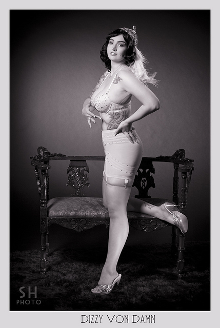 Female model photo shoot of Dizzy Von Damn by S H Photografia in Studio