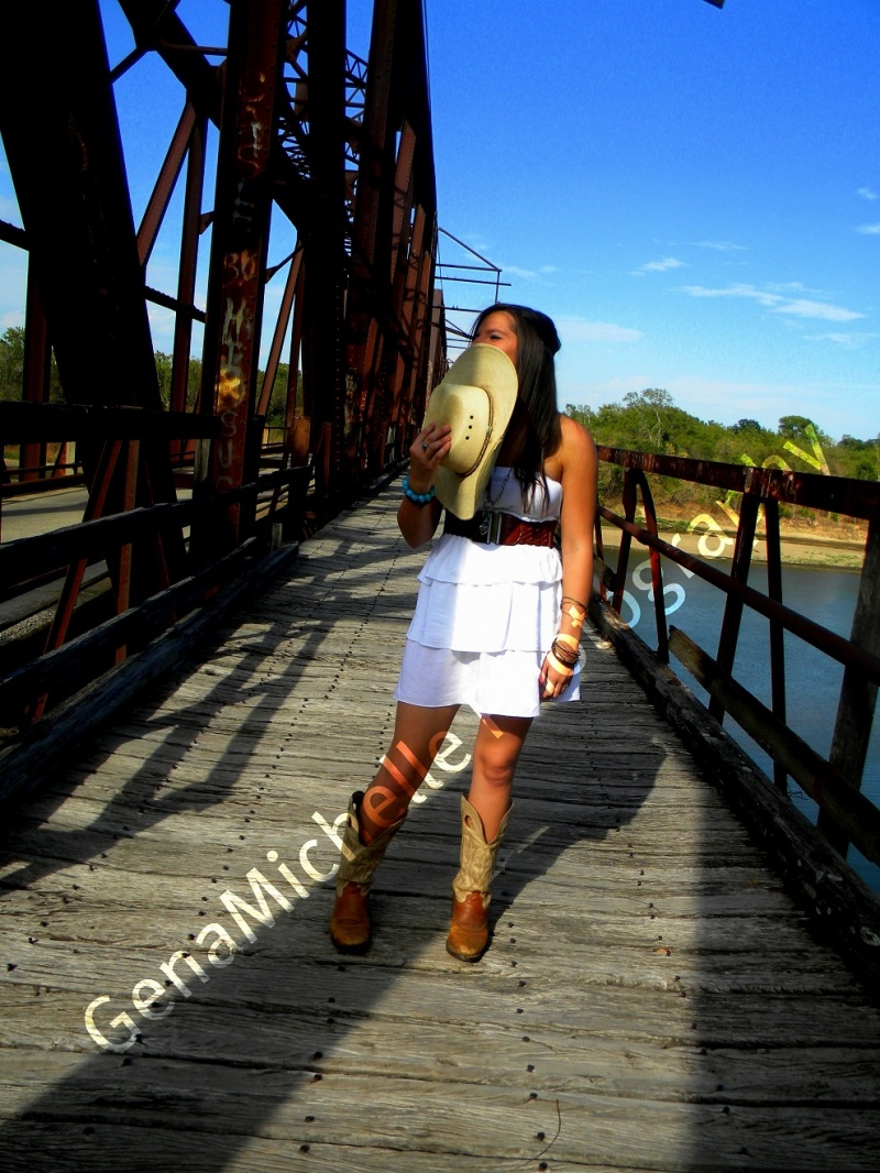 Female model photo shoot of GenaMichellePhotography in Carpenter's Bluff Bridge Denison, Texas