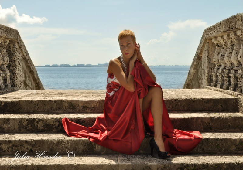 Female model photo shoot of JulliArte in Vizcaya Museum and Gardens Miami FL