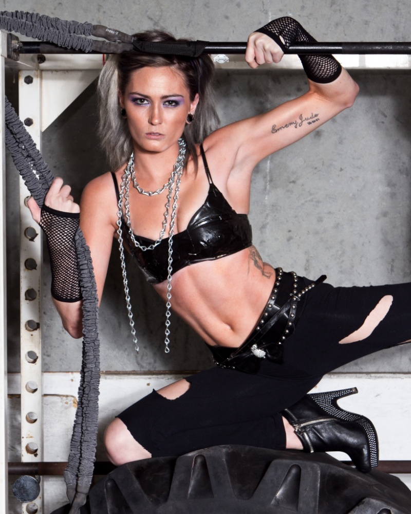 Female model photo shoot of Bree Dee in mma fighting studio