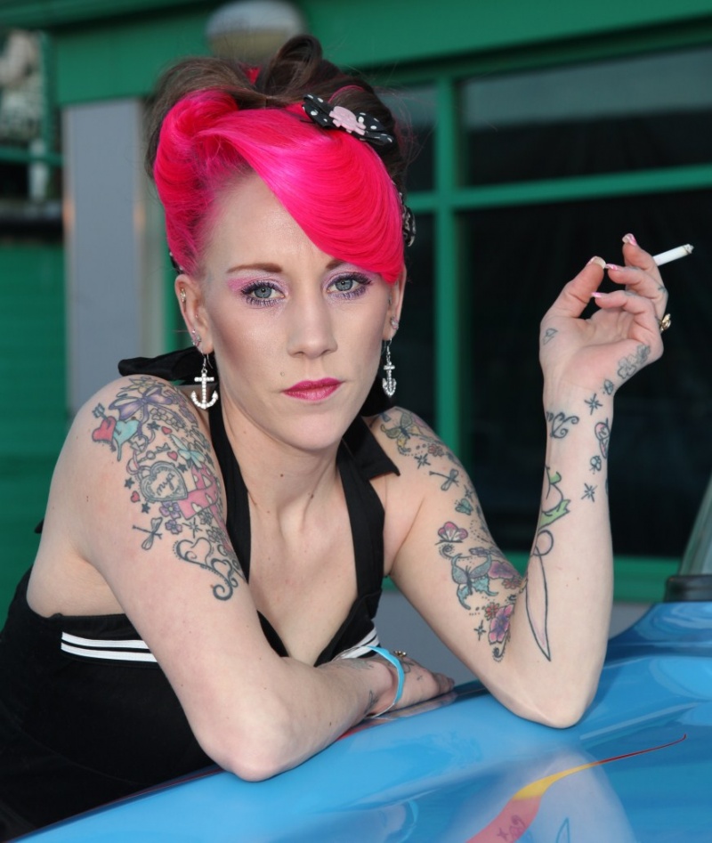 Female model photo shoot of Miss Pinky Boo in brighton tattoo convention x