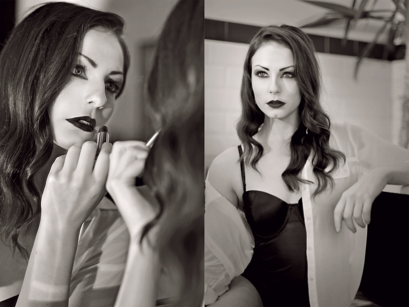 Female model photo shoot of Victoria Langford and Han J , makeup by Nixi Gunn