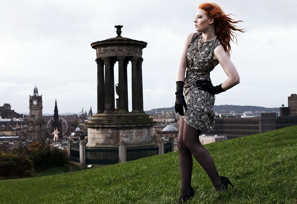 Female model photo shoot of lvillanueva Stylist and Emzamara by carles miro in Edimburgh, makeup by Elle McMillan MUA, clothing designed by CHOUCHOUCOUTURE