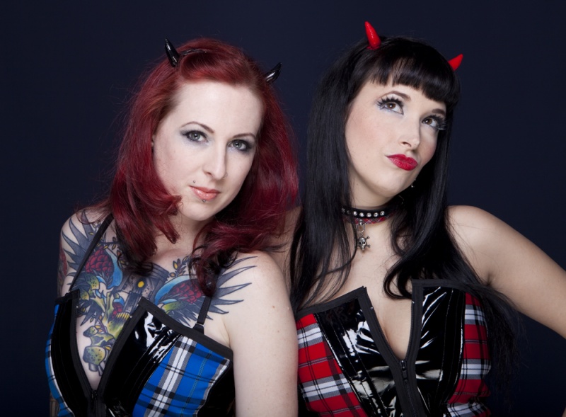 Female model photo shoot of Kitty Elixir and Samantha Doll by Crescent Moon in Melbourne, clothing designed by Black Sunshine Clothing
