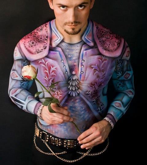 Male model photo shoot of Jesse Contreras, body painted by New York Body Painter