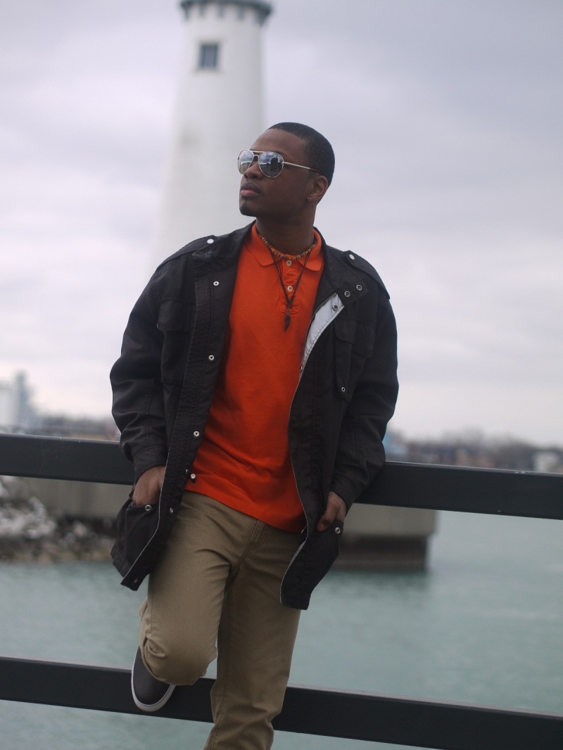 Male model photo shoot of Donny thefabmodel in Downtown Detroit-Marina
