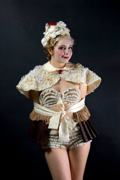 Female model photo shoot of Dolly Longlegs, clothing designed by M Meringue