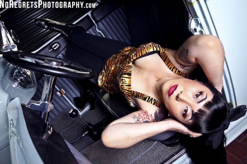 Female model photo shoot of Mai Campbell in Hi-Speed Customs