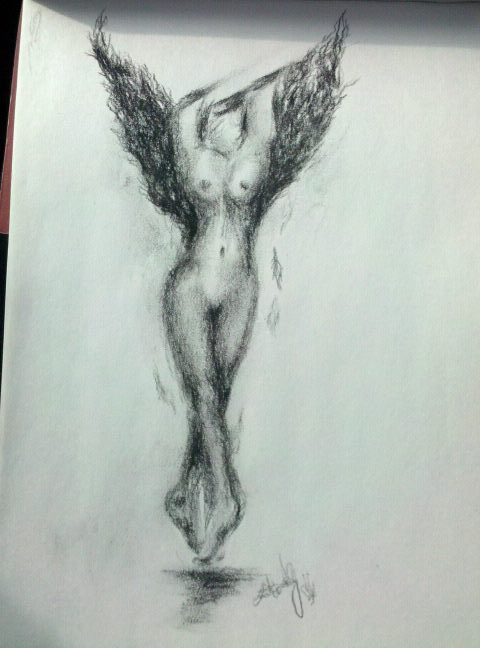 Female model photo shoot of Hi5 in Doodle in charcoal I did in the car