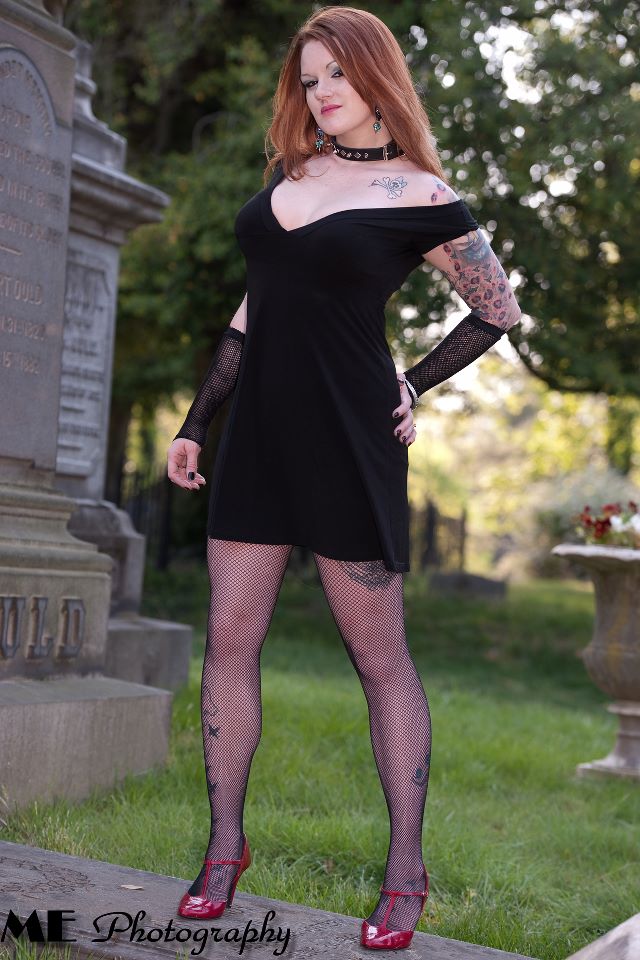 Female model photo shoot of Roxxi Red by ME Photography in Hollywood Cemetery, Richmond, VA