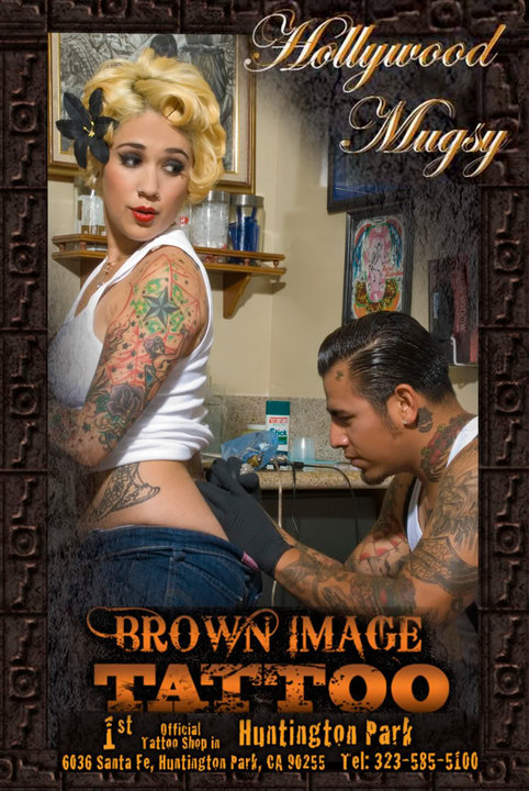 Female model photo shoot of Mz Dagger in Brown Image Tattoo studio, Huntington park, CA