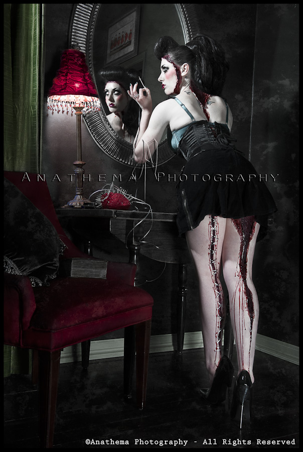 Female model photo shoot of Deadly Nightshade SPFX and Little Miss Risk by Anathema_Photography