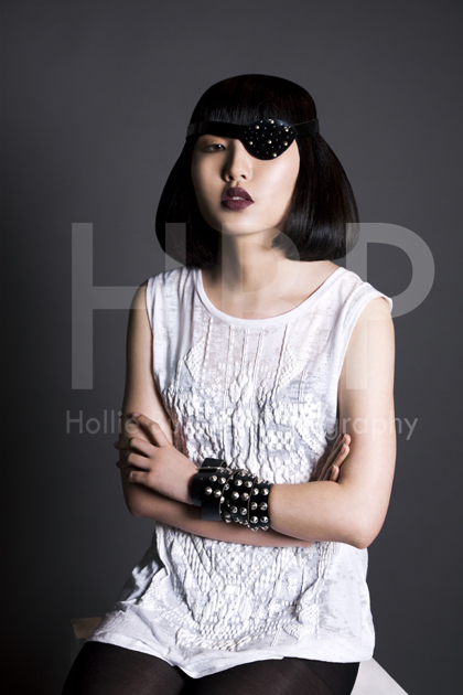 Female model photo shoot of HBuxton Photo in NTU studios., clothing designed by Louise McKay