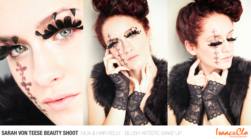 Female model photo shoot of IsaacnClo and Sarah Von Teese in Isaac&Clo studio, Montreal, makeup by Blush Artistic Makeup