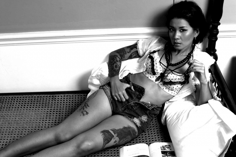 Male and Female model photo shoot of Alpha Impressions and BeelzPinUp Tattoo  in Bangkok