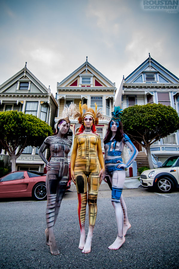 Female model photo shoot of Allyson Paige in Painted Ladies in SF, body painted by Roustan