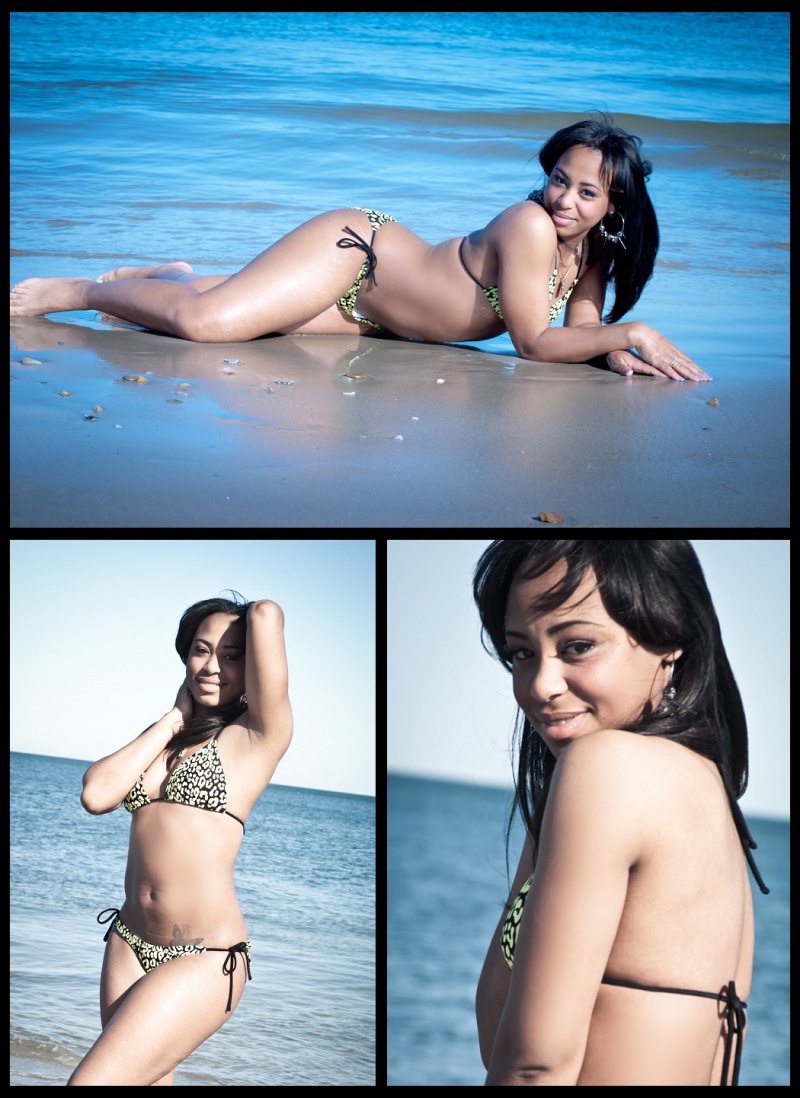Female model photo shoot of  T r e a s u r e  by AntUnltd in Buckroe Beach, makeup by Miko Fields