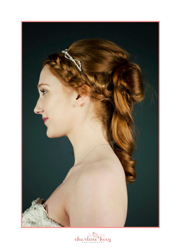 Female model photo shoot of Empire bridal hair in glasgow