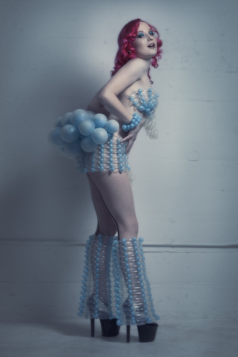 Female model photo shoot of Lilith Mae by jesse paulk, makeup by Chelsea Foglio, clothing designed by Custom Balloon Dresses
