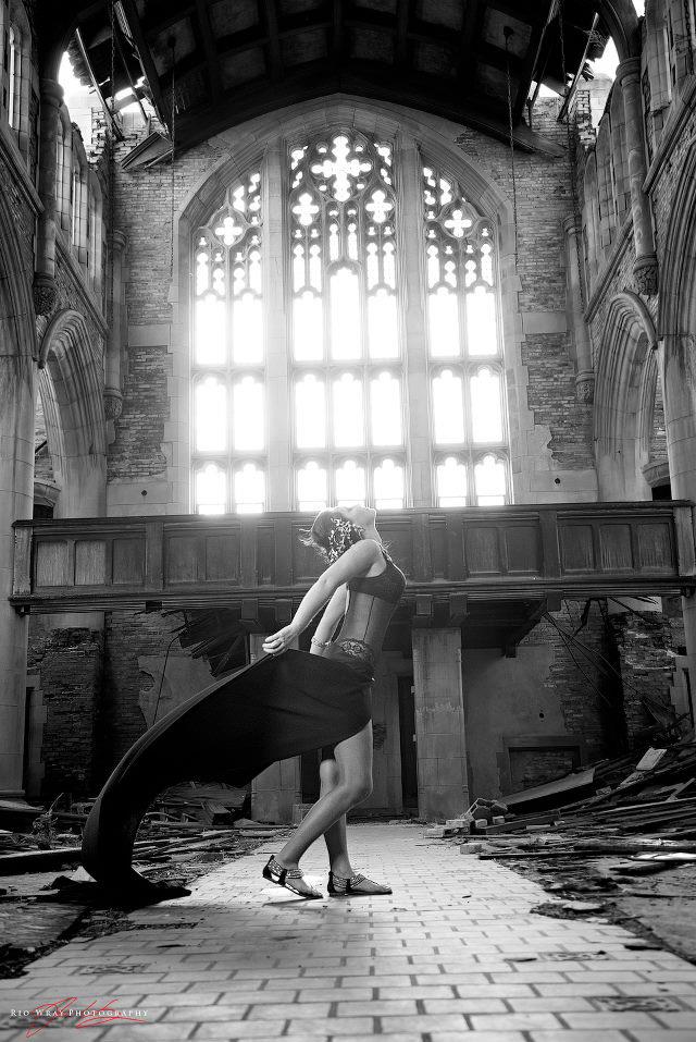 Female model photo shoot of Jacinta Wicka in Abandoned Methodist Church