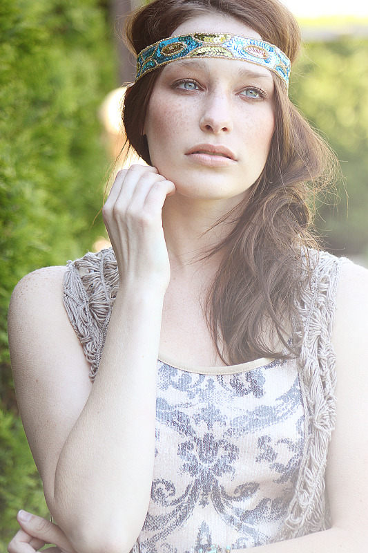 Female model photo shoot of Nicole DeMet in Lurie Garden- Chicago