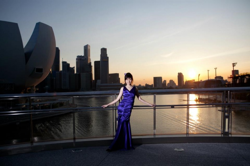 Female model photo shoot of Ching Ying in Singapore Helix Bridge