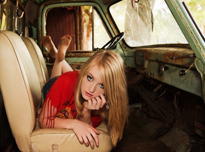 Male and Female model photo shoot of jay wegner photography and Mandy T  in an old Ford truck