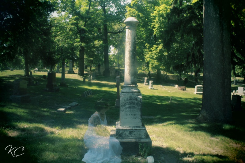 Male and Female model photo shoot of Kieran Collins and KittiQualms in Oak Hill Cemetery, Pontiac, Michigan