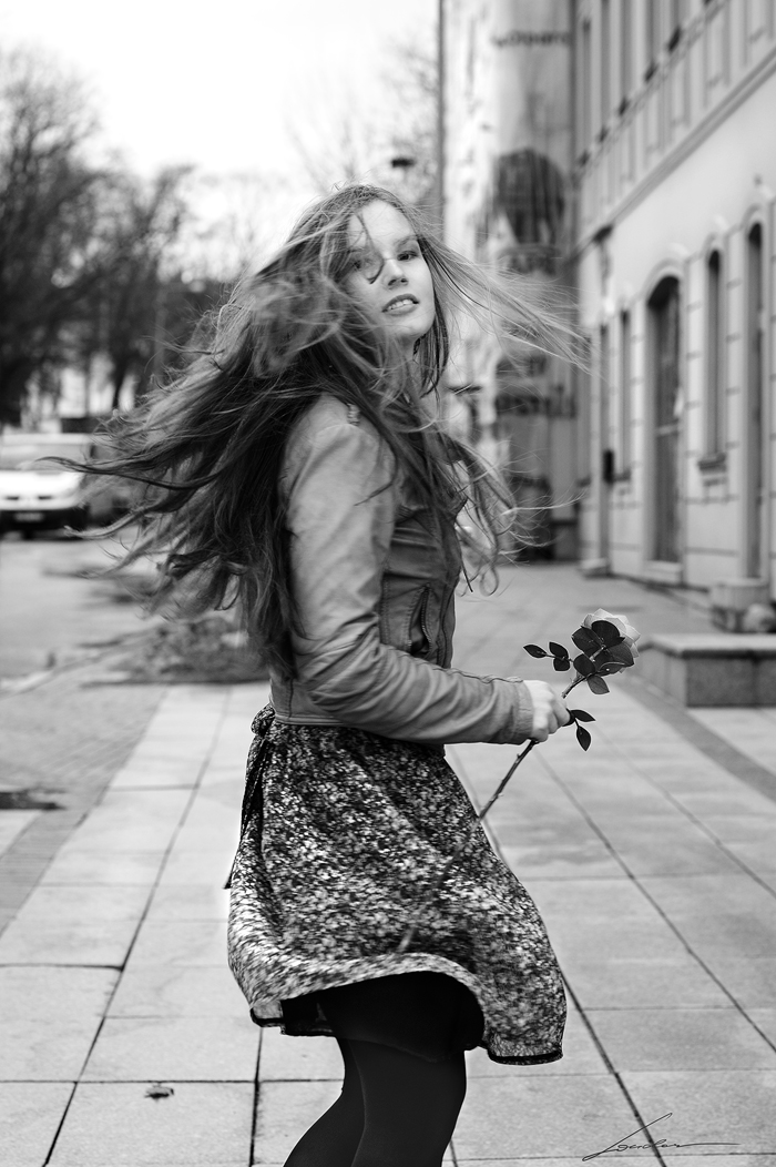 Female model photo shoot of Olya London in Catedral Square, Vilnius