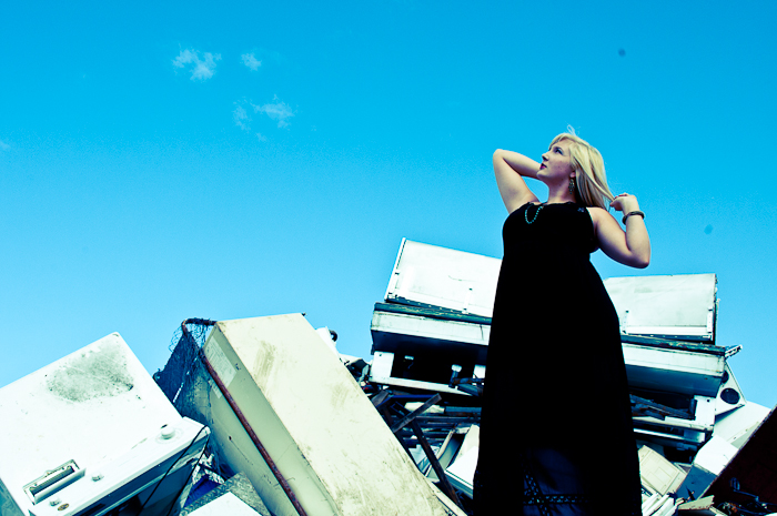 Female model photo shoot of Kate KennedyPhotography in action metals scrap yard