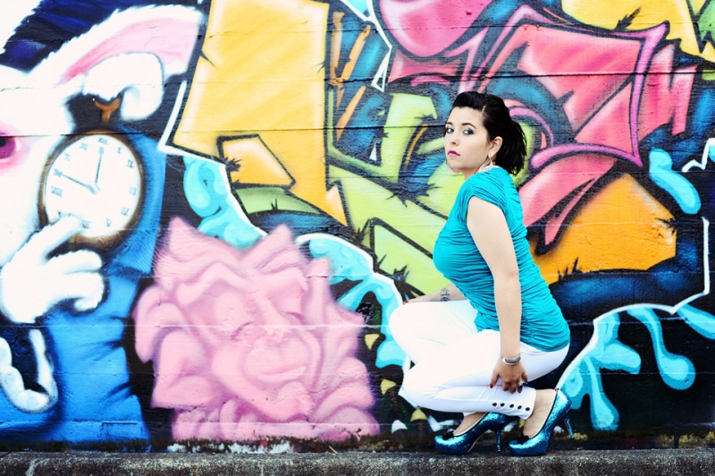 Female model photo shoot of Jasmyne Aguilar in Alice In Wonderland Wall, Tacoma WA