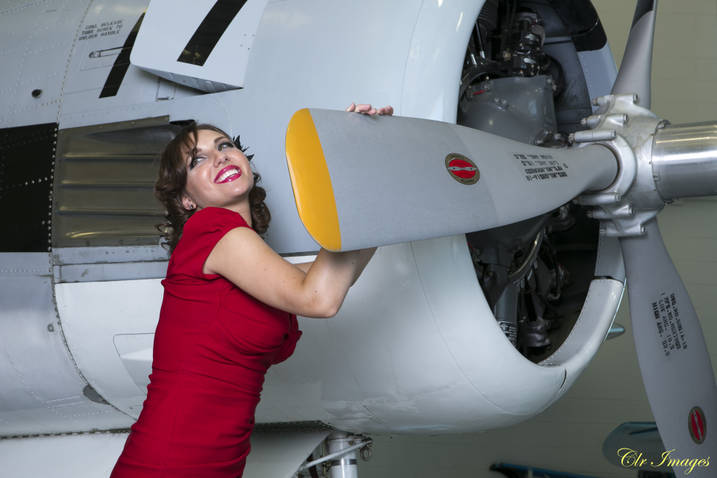 Female model photo shoot of Persephone-Hades in Aviation Museum Pin-Up Shoot