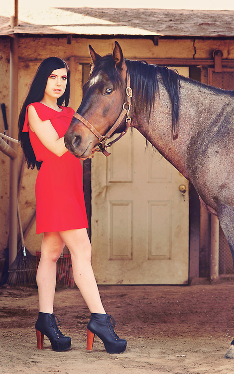 Female model photo shoot of Justine Joy by Michelle Roller in LA Equestrian Center, Burbank, CA, makeup by Alicia Hathaway