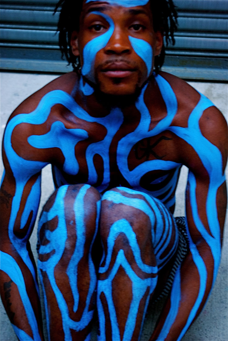 Male model photo shoot of Jesse Kaplan in NYC, body painted by Andy Golub