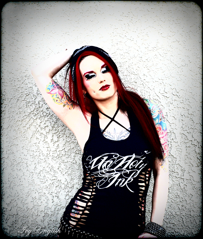 Female model photo shoot of Ivy English Studios and Mischief Madness in Unholy Ink Tattoo