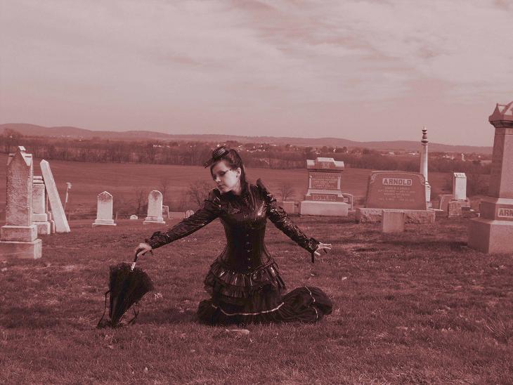 Male and Female model photo shoot of Pete Fourwinds and Vanity Kills in Burkittsville Cemetery, Burkittsville, MD