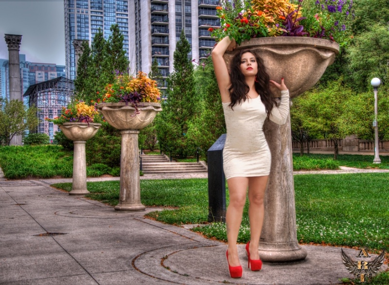 Female model photo shoot of Krisy K by ArtM Photography in Downtown Chicago, hair styled by Erica Polacek