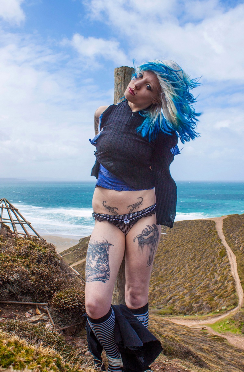 Male and Female model photo shoot of jeandave and Sky-fetish in Cornwall