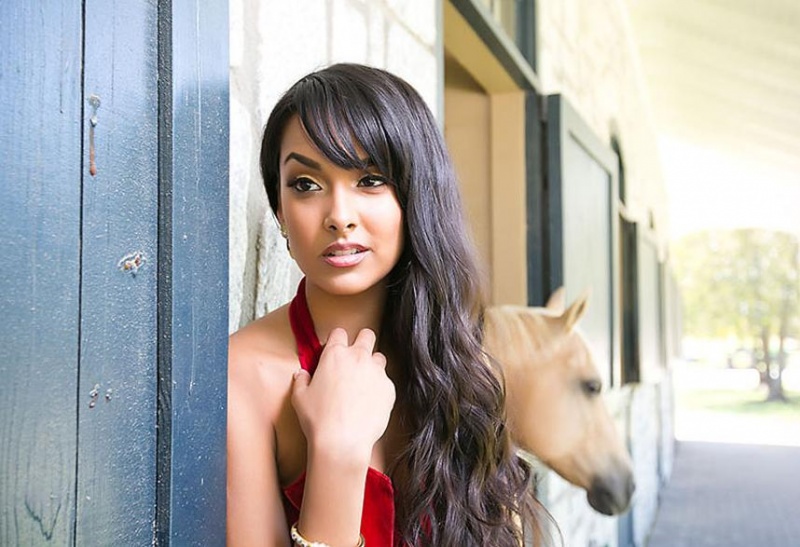 Female model photo shoot of Shanti Vera in Foxhall Resort, hair styled by Samantha Gunn, makeup by Makeup by JamieK