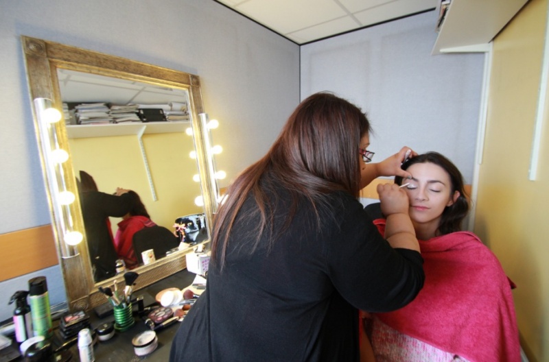 Female model photo shoot of Fauzia Make Up Artist in Acton Studio for Tv advert shoot